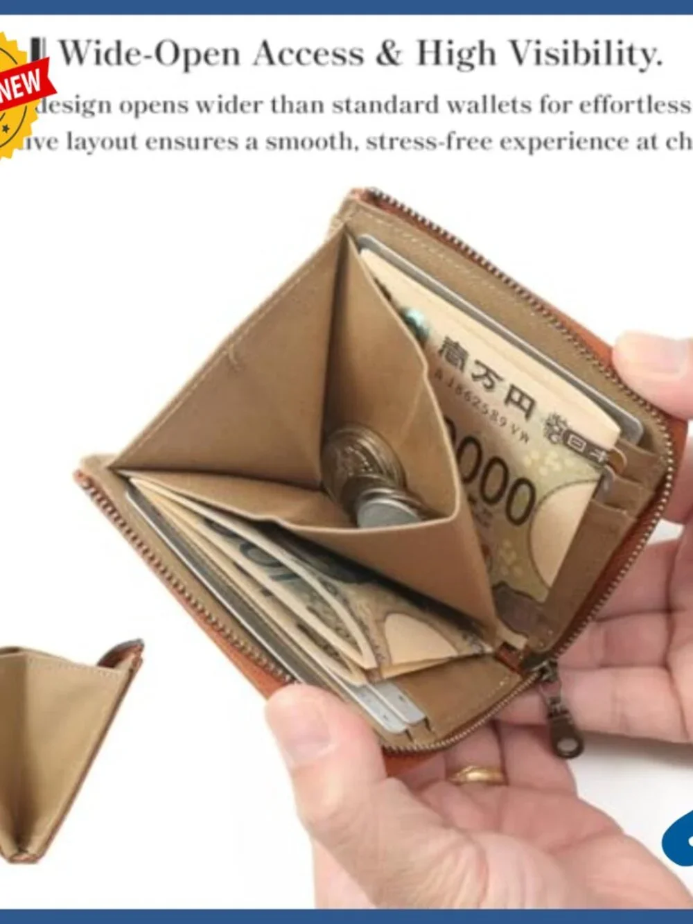 Slim Leather Mini Wallet, L-Shaped Zipper, Compact Card Case & Coin Purse